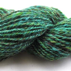 Handspun sock yarn spun from Mohair , Wensleydale, BFL and Nylon in shades of blue green image 3