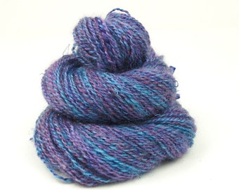 Handspun 2-Ply Yarn.Kid Mohair.  Hand dyed, in shades of blue and purple