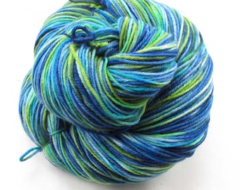 Hand Painted Sock Yarn.  Superwash Merino, Cashmere, Nylon. Blue, Turquoise, Greens.