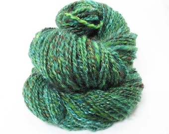 Handspun sock yarn spun from Mohair , Wensleydale, BFL and Nylon in shades of blue green