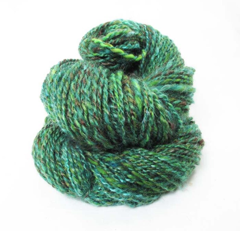 Handspun sock yarn spun from Mohair , Wensleydale, BFL and Nylon in shades of blue green image 1