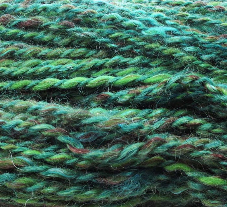 Handspun sock yarn spun from Mohair , Wensleydale, BFL and Nylon in shades of blue green image 5