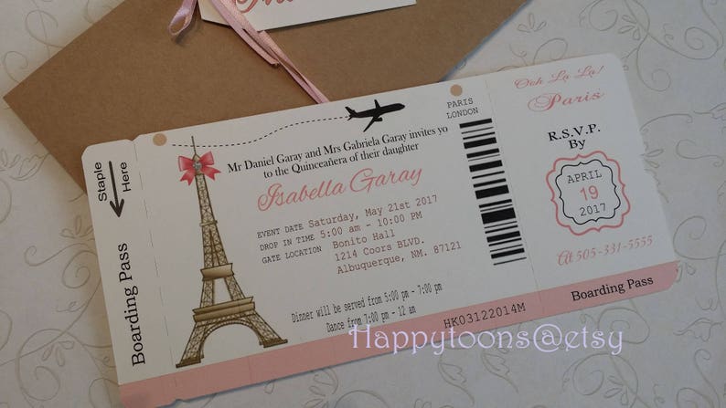 Paris Boarding Pass Invitation Diy Boarding Pass Invite Etsy
