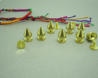 50 sets.gold cone spikes screwback studs rivets leathercraft decorations findings 12 mm -