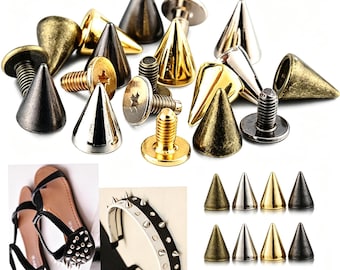 100pcs 7x10mm Cone Spikes Screwback Studs | Silver Gold Bronze Punk Rivets for Clothing & Leathercraft