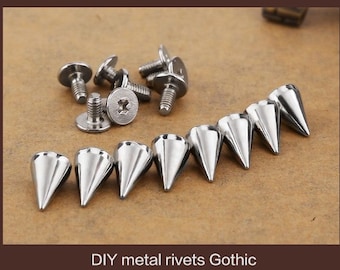 10mm Silver Cone Spikes Screwback Studs | Gothic Punk Metal Rivets for DIY Clothing & Bags