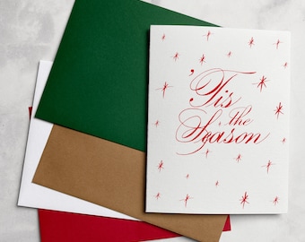 Tis the Season | Christmas Card | A2 Greeting Card | Calligraphy Christmas Card | Hand Lettering | Red | with Envelope