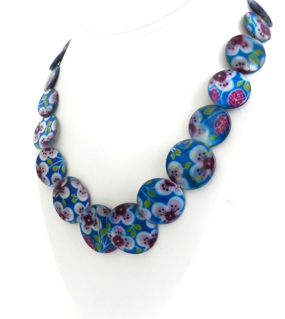 Vintage Floral Resin Bead Necklace, Shabby Chic B… - image 6