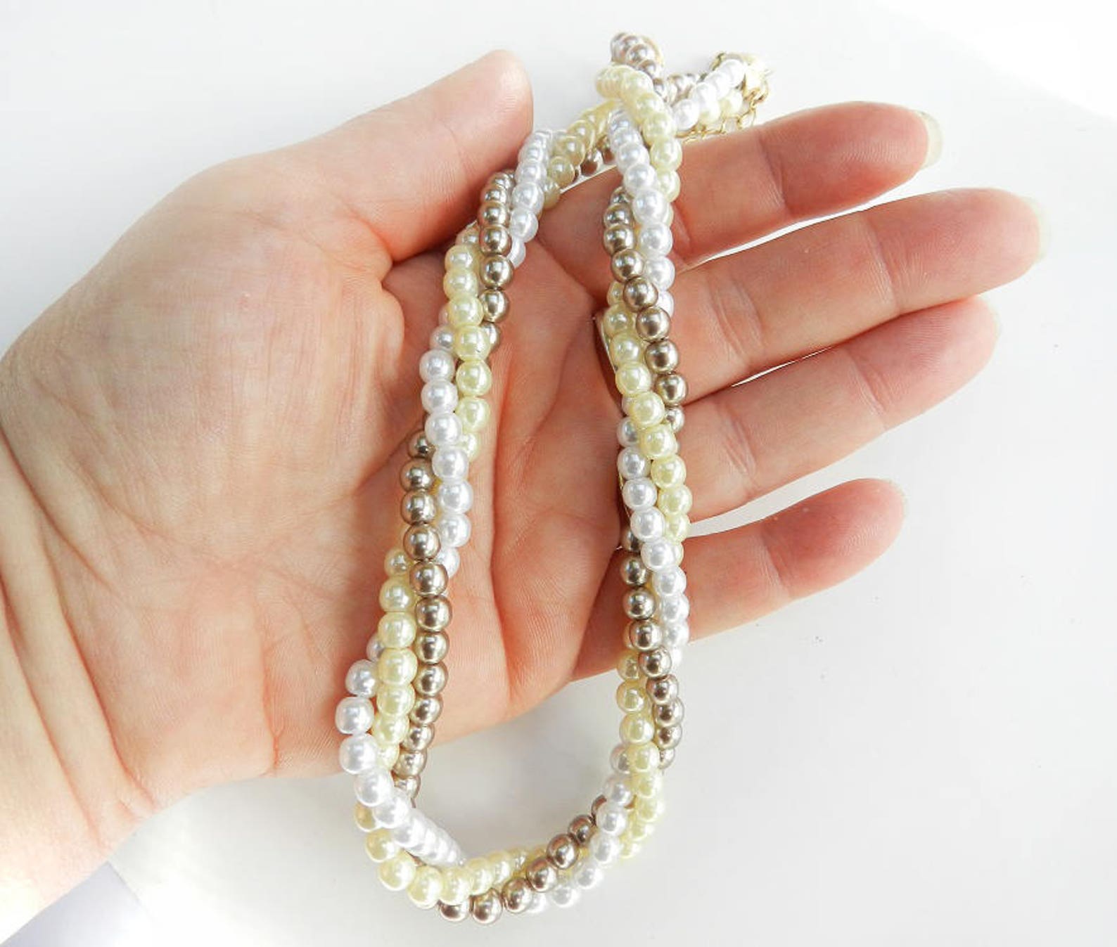 Avon Faux Pearl Three Strand Necklace Twisted Tri Color Pearl Etsy