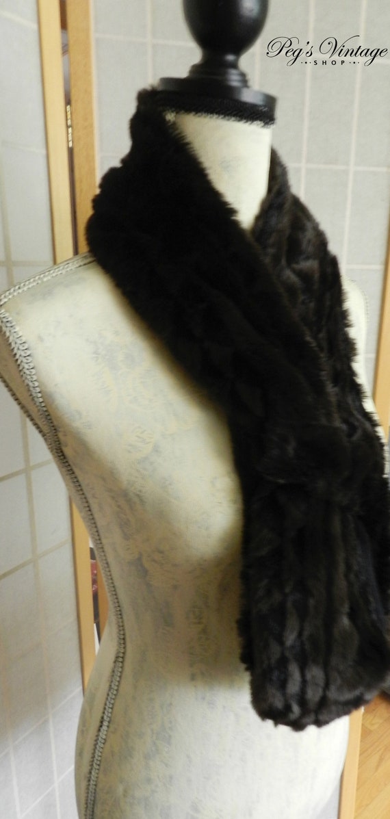 Vintage Dark Brown Faux Fur Collar, Scarf Wrap, D… - image 6