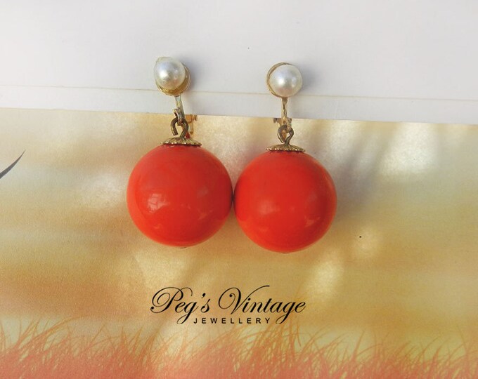 Retro Orange Ball Earrings/bead Dangle Clip Earrings Etsy