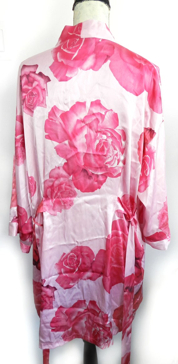 Pink Floral Satin Silk Robe Kimono / Pink Vintage… - image 4