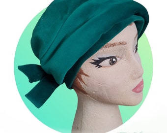 60’s Mr. Fredericks Green Velvet Pillbox / Cloche Hat With Bow, Vintage Classic Hats