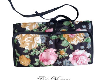 Vintage Floral Jewelry Bag Purse, Flower Print Travel Case / Makeup Bag