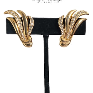 Vintage Vendome Gold Rhinestone Clip On Earrings