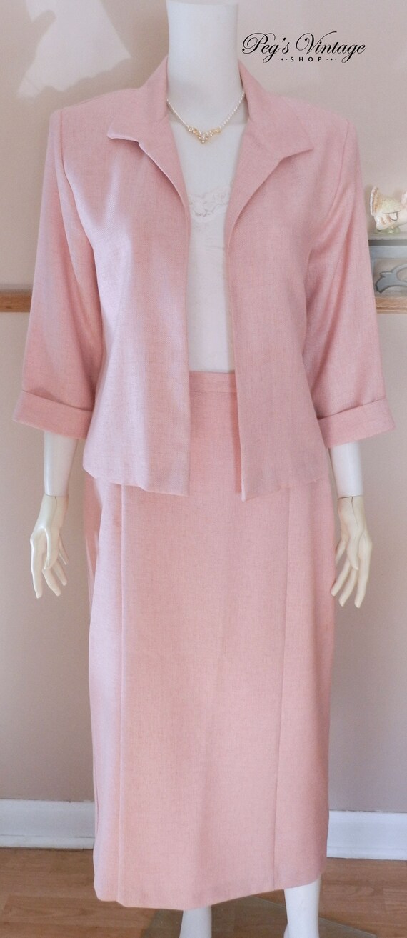 pink skirt and jacket set
