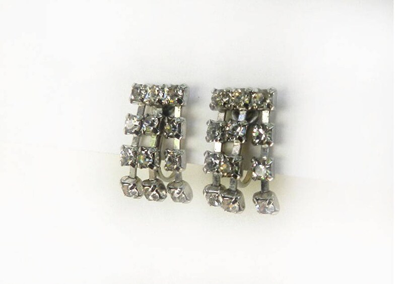 Rhinestone Dangles Silver Tone Signed Jewelry Screw Backs Vintage Coro Earrings