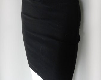 Vintage 90s Women’s Black Stretchy Spandex Skirt, High Waist Pencil Skirt XS S