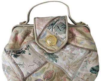 Vintage Tapestry Purse, Pastel Floral Tapestry Handbag Made in Taiwan