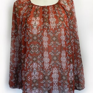 Vintage Semi Sheer Brown Paisley Blouse Size L