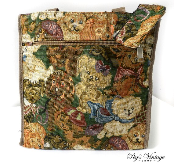 Vintage Puppy Dog Tapestry Tote Bag, Animal Print Han… Gem