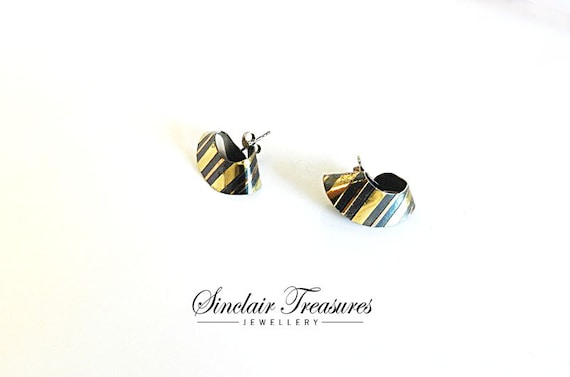 Unique Folded Tin Work Pierced Earrings, Handcraf… - image 2