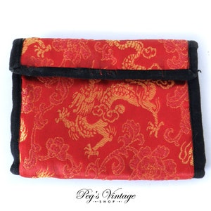 Vintage Red Satin Floral Brocade Wallet/Asian Embroidered Coin Money Pouch