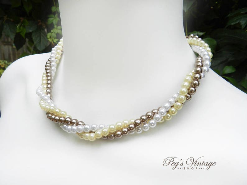 Avon Faux Pearl Three Strand Necklace Twisted Tri Color Pearl Etsy