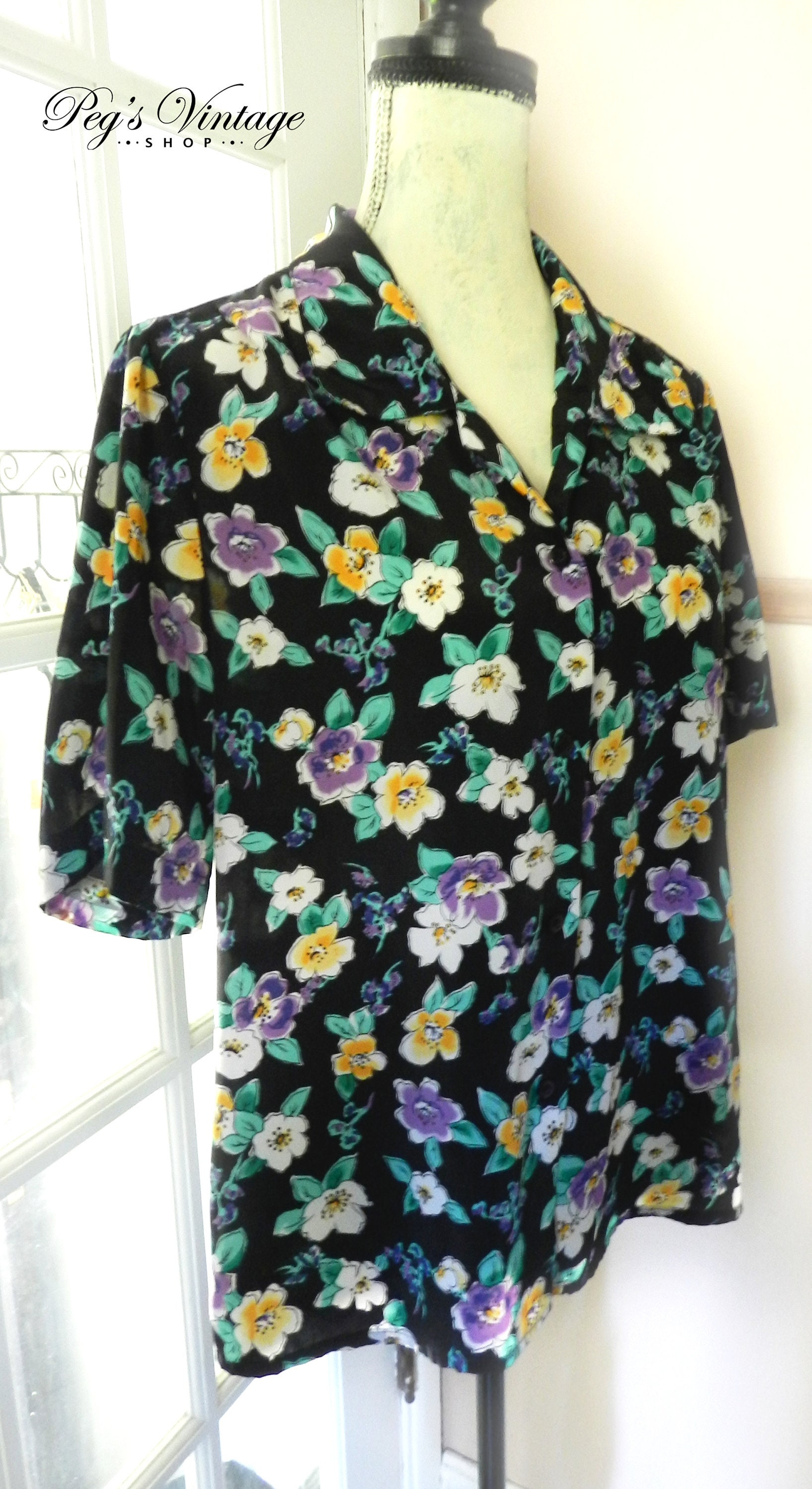 Vintage Floral Blouse Short Sleeve Floral Button Down Top | Etsy