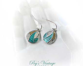Silver Turquoise Southwest Dangle Earrings, Unique Vintage Pierced Earrings
