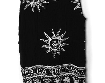 Vintage Black & White Fringe Tank Top/Dress Dominicana Republica Clothing Size M/L