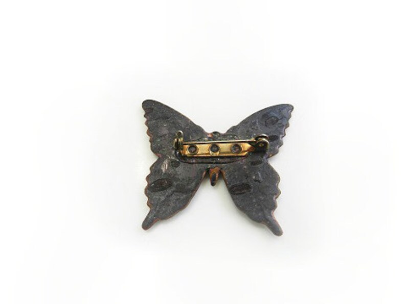 Beautiful Vintage Butterfly Brooch Pin / Artisan Crafted Brass Metal Resin Butterfly Brooch/Pin image 4