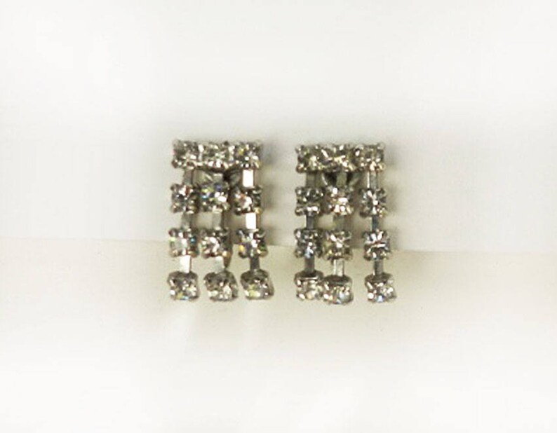 Rhinestone Dangles Silver Tone Signed Jewelry Screw Backs Vintage Coro Earrings