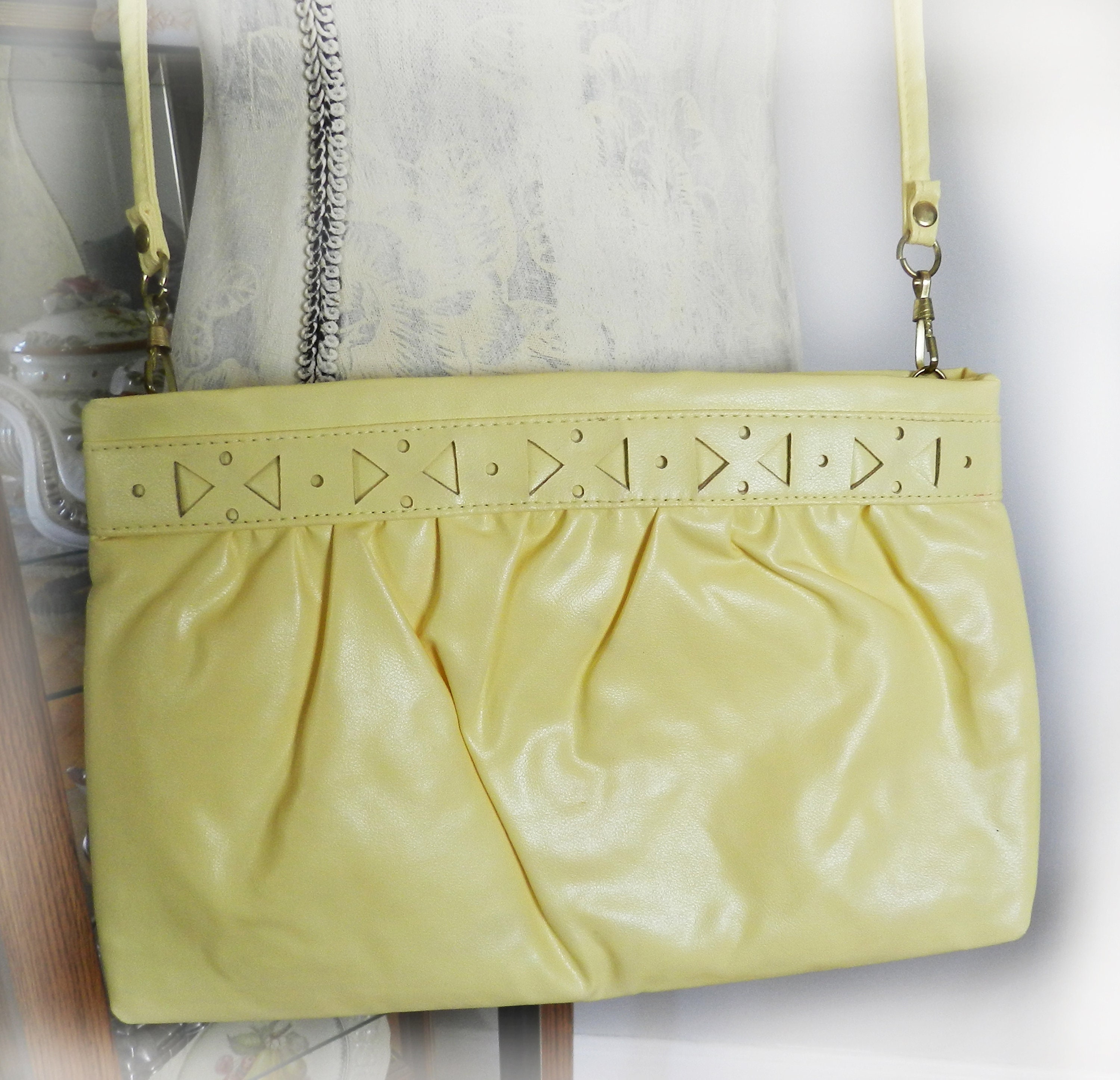 Vintage Yellow Clutch Purse Bag Faux Leather 90's Cross Etsy