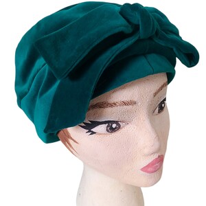 60s Mr. Fredericks Green Velvet Pillbox / Cloche Hat With Bow, Vintage Classic Hats image 9