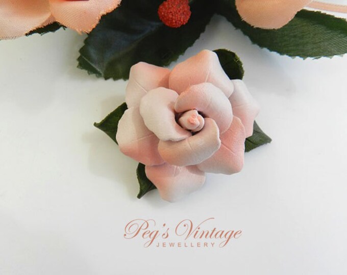 Vintage Leather Pink Rose Pin//rose Bud Flower Brooch//pin Etsy