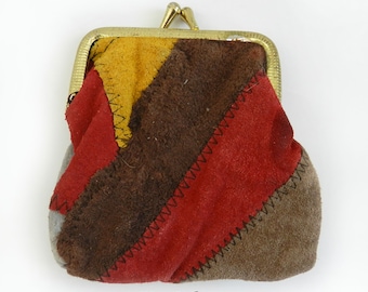 Vintage Patchwork Suede Leather Coin Purse | Boho Change Purse/Wallet for Men or Women