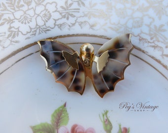 Vintage Seashell Butterfly Brooch Pin, Insect Figural Pin Jewelry