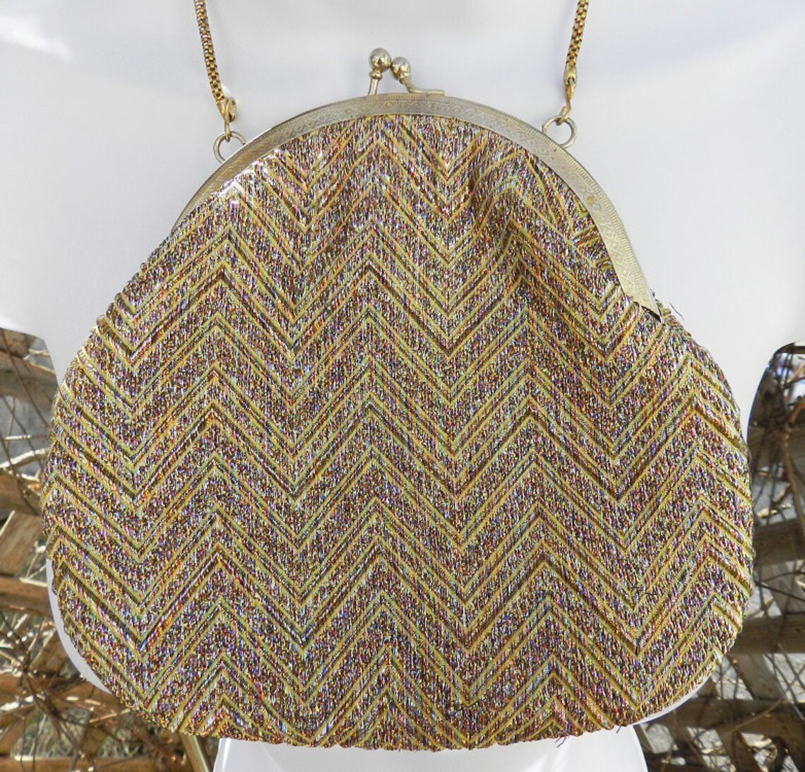 Vintage Stein Novelty Evening Purse Metallic Rainbow Chevron Etsy
