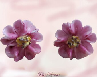 Vintage Pink Porcelain Flower Earrings, Pink Floral Stud Earrings