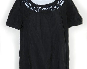 Vintage Panilli Black Lace Top Shirt Size M/L