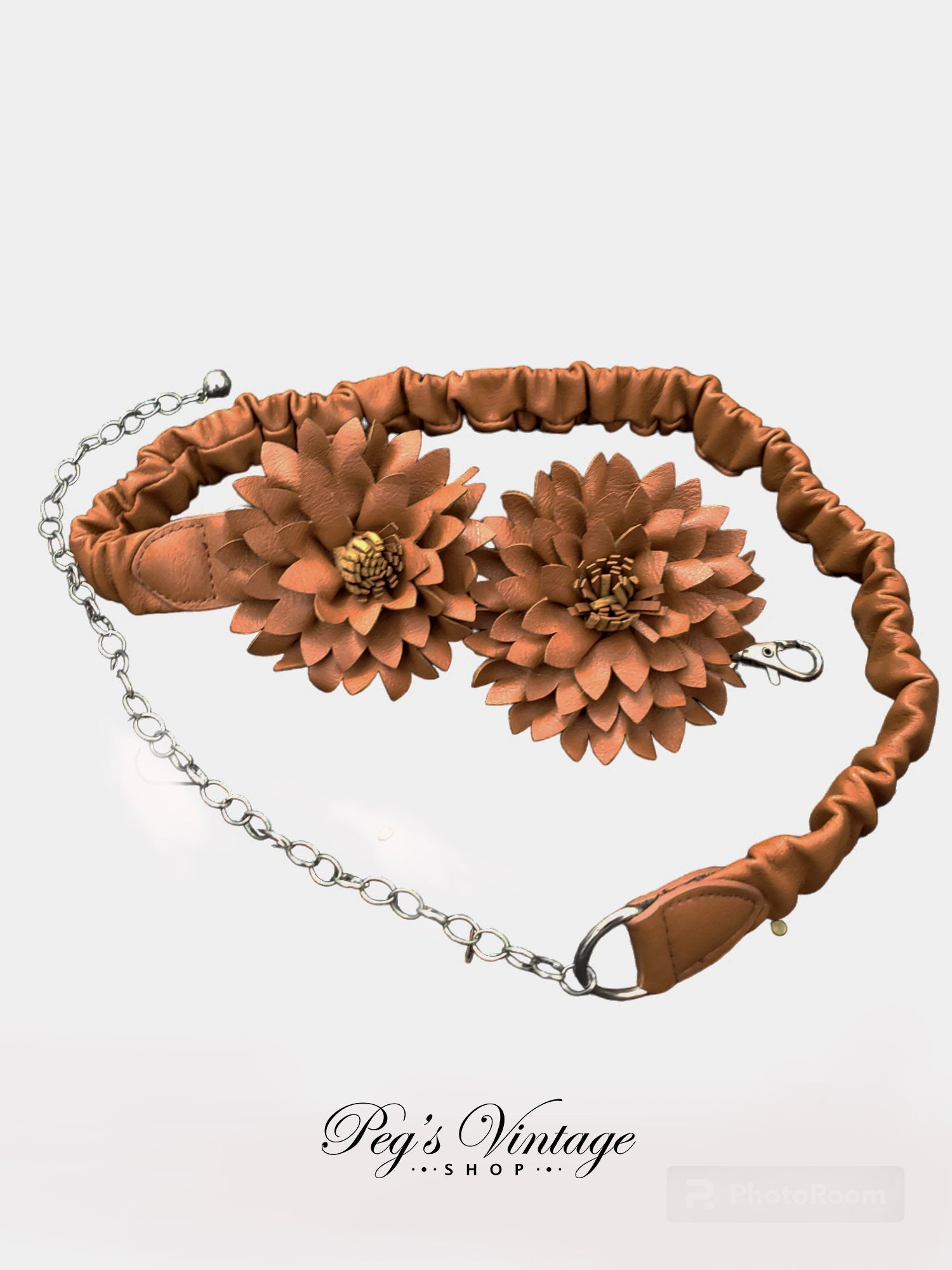 Vintage Brown Faux Leather Flower Belt Size S/M - Etsy display picture 3