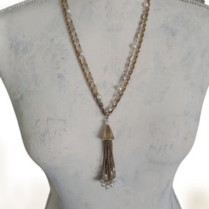 Vintage Multi Gold Chain Tassel Necklace, Gold Filigree & Pearl Chain Dangle Necklace image 7