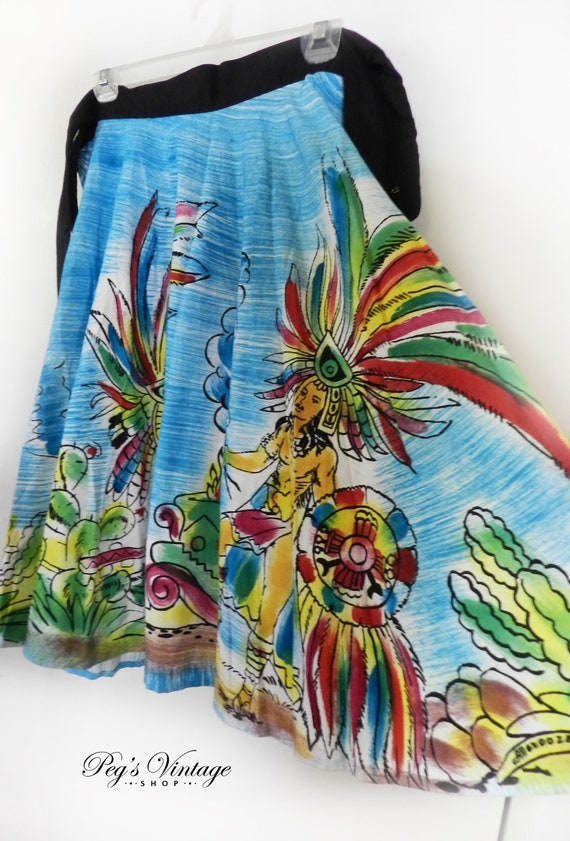 Vintage Mexican Skirt / 50s Circle Skirt / Hand P… - image 2