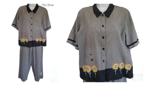 Vintage Tanjay Gingham Sunflower Shirt \u0026 Crop Pants, Size 10 Petites  Clothing Set - Etsy