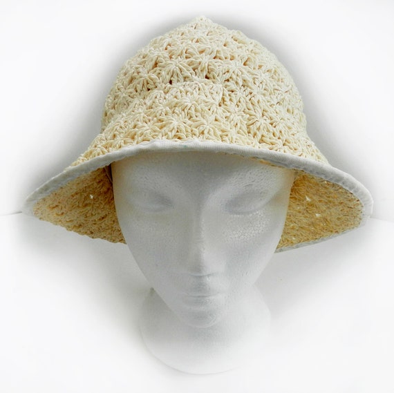 Vintage Beige Crochet Boho Bucket Hat, Summer Cot… - image 3
