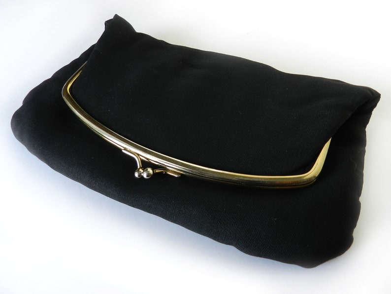 60/'s Evening Bag Vintage Black Clutch Envelope Purse with Attached Coin Purse