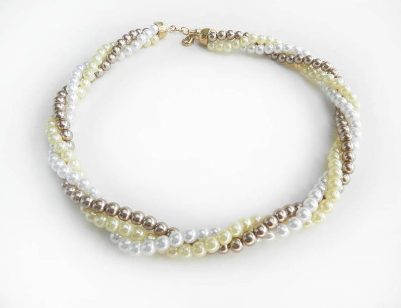 Avon Faux Pearl Three Strand Necklace Twisted Tri Color Pearl Etsy