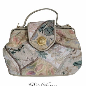 Vintage Tapestry Purse, Pastel Floral Tapestry Handbag Made in Taiwan image 8