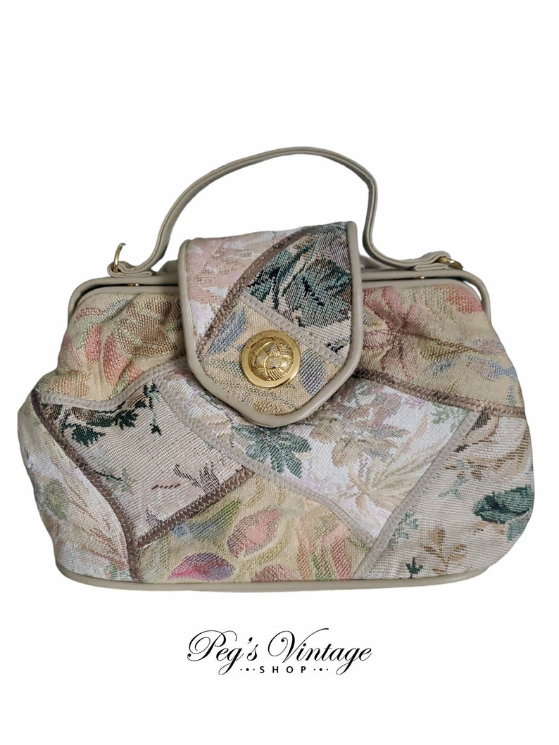 Vintage Tapestry Purse, Pastel Floral Tapestry Handbag Made in Taiwan image 8